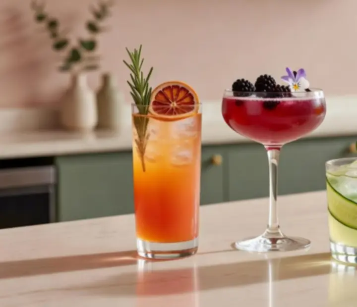 Zestaw kolorowych koktajli na barze restauracji Kragostrelia