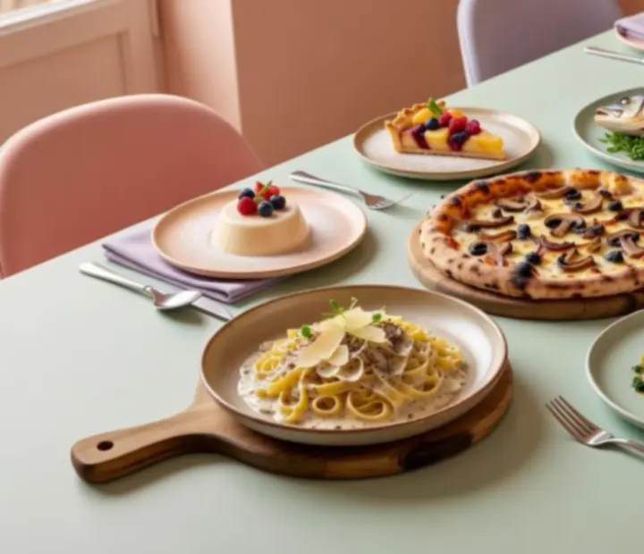 Zestaw eleganckich dań kuchni europejskiej w restauracji Kragostrelia