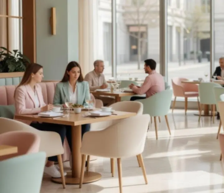 Jasne wnętrze restauracji Kragostrelia z dużymi oknami i naturalnym światłem